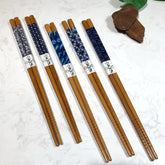 Kit Hashi De Bambu 5 Pares Geometric Kyoto Palitos Japoneses Sushi Azul Yoi